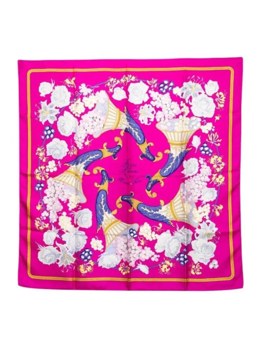 Hermes Carre 90 Fleurs Raisins Grape Flower Scarf Pink Multicolor Silk
